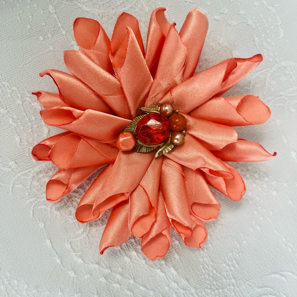 Elegant Coral Floral Brooch